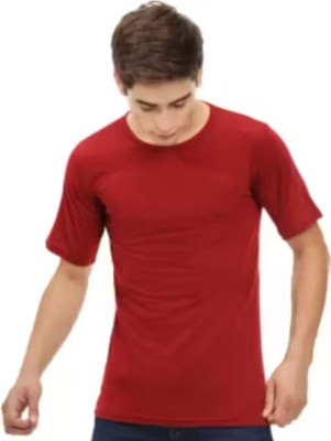 At Last Fashion Solid Men Round Neck Red T-Shirt