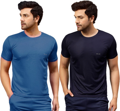 UDI n ADI Solid Men Round Neck Maroon, Black T-Shirt