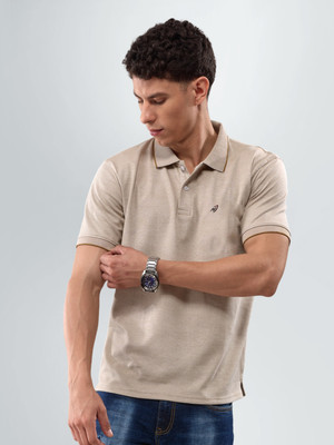 Lux Nitro Solid Men Polo Neck Beige T-Shirt