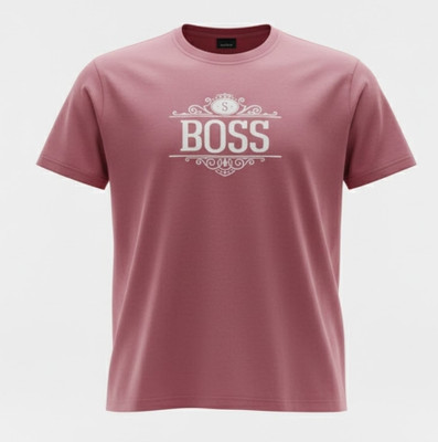GALAX Printed Men Round Neck Pink T-Shirt