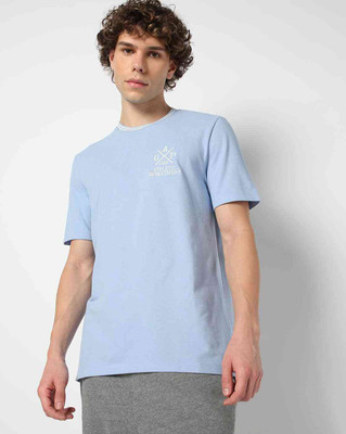 GAP Solid Men Crew Neck Light Blue T-Shirt