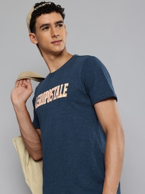 AEROPOSTALE Printed Men Round Neck Navy Blue T-Shirt