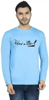 LV CARE Printed Men Round Neck Blue T-Shirt