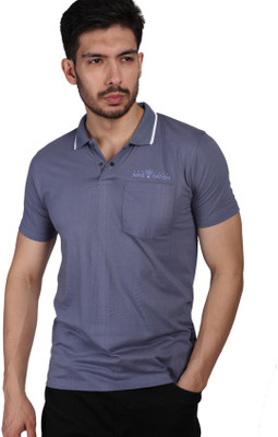 ESSA Solid Men Polo Neck Grey T-Shirt