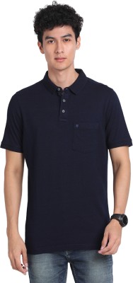 TURTLE Solid Men Polo Neck Blue T-Shirt