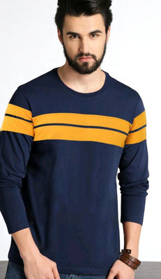 Autna Striped Men Round Neck Navy Blue T-Shirt