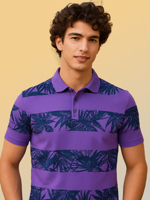 SINDHIGARMENT Striped Men Polo Neck Purple T-Shirt