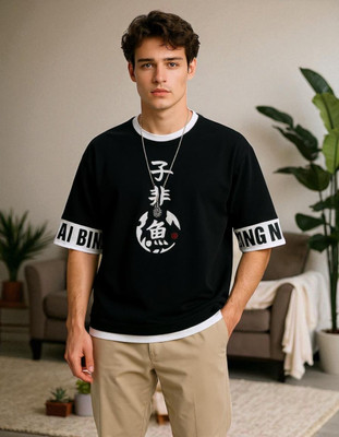 Autna Printed Men Round Neck Black T-Shirt