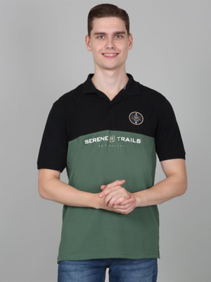 CANTABIL Colorblock Men Polo Neck Dark Green T-Shirt