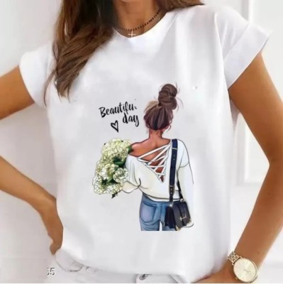 Kopykat Printed Women Round Neck White T-Shirt