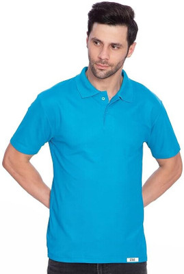 Btag Solid Men Polo Neck Blue T-Shirt