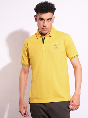 BEING HUMAN Printed Men Polo Neck Yellow T-Shirt