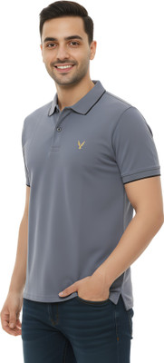 Kavod Lifestyle Solid Men Polo Neck Blue T-Shirt