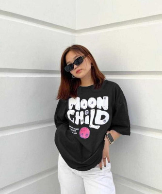 SHREERAMGARMENT Printed Women Round Neck Black T-Shirt