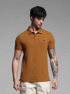 JACK & JONES Solid Men Polo Neck Brown T-Shirt