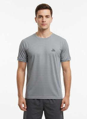 Sehivar Solid Men Round Neck Grey T-Shirt