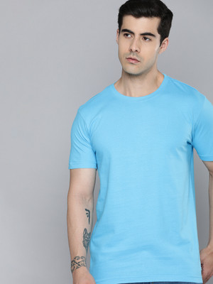 ether Solid Men Round Neck Blue T-Shirt