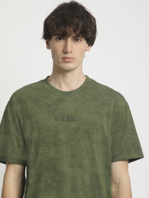 THE BEAR HOUSE Self Design Men Round Neck Green T-Shirt