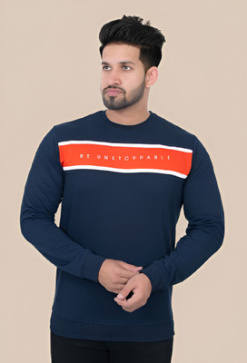 E-MAX Printed Men Round Neck Dark Blue T-Shirt