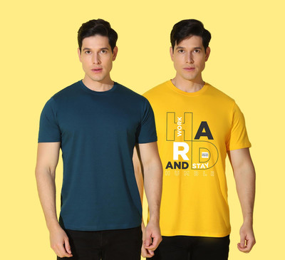 WOOSTRO Printed, Solid Men Round Neck Multicolor T-Shirt