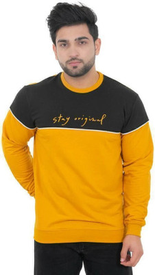 CODE-9 Colorblock Men Round Neck Yellow T-Shirt