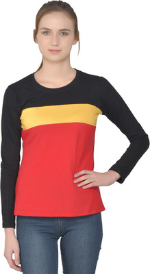 GEUM Striped Women Round Neck Red, Black, Yellow T-Shirt