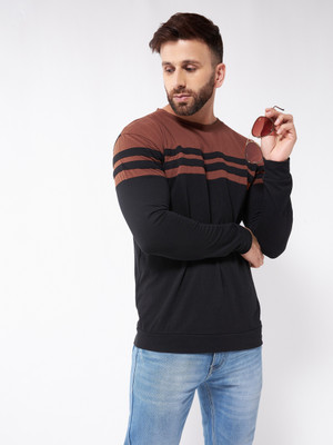 Gritstones Colorblock Men Round Neck Brown, Black T-Shirt