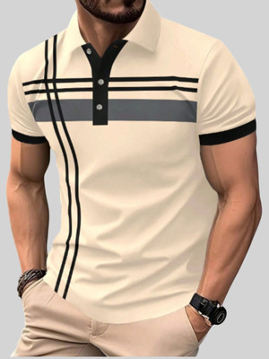 TAZO Solid Men Polo Neck Beige T-Shirt