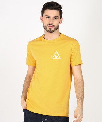 WROGN Solid Men Round Neck Yellow T-Shirt