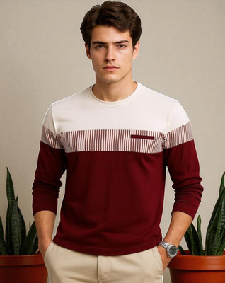 TrendShaper Printed Men Round Neck Maroon T-Shirt