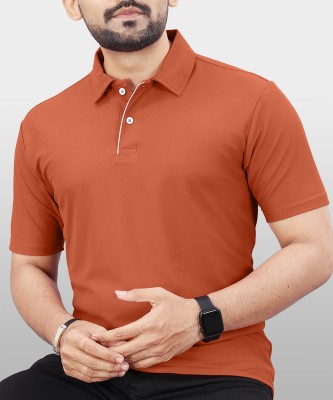 VeBNoR Solid Men Polo Neck Orange T-Shirt