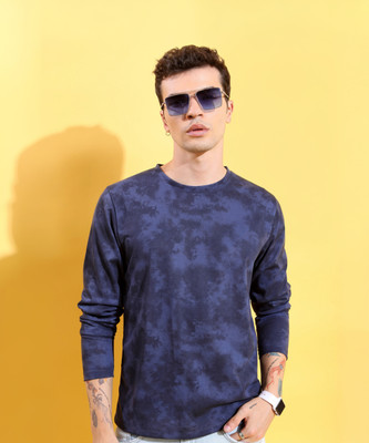 HIGHLANDER Printed, Tie & Dye Men Round Neck Dark Blue T-Shirt