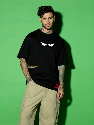 BEWAKOOF Typography Men Round Neck Black T-Shirt