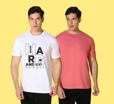 WOOSTRO Printed, Solid Men Crew Neck Multicolor T-Shirt