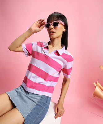 BEWAKOOF Striped Women Polo Neck Multicolor T-Shirt