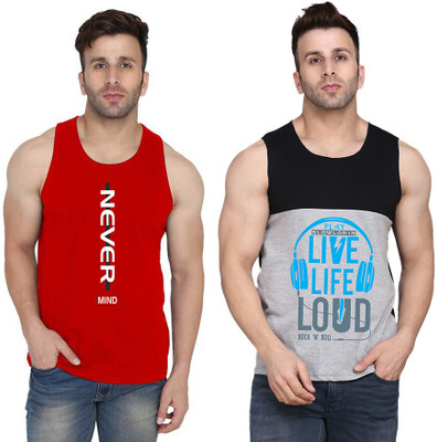 SLOWLORIS Printed Men Scoop Neck Black, Grey, Red T-Shirt