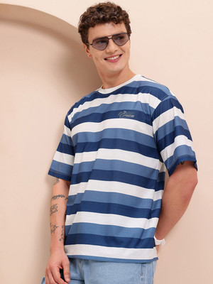 Mast & Harbour Striped Men Round Neck Blue, White T-Shirt