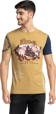 BEING HUMAN Printed Men Round Neck Brown T-Shirt