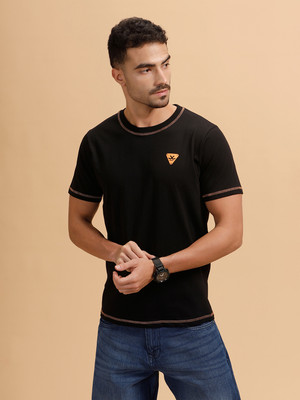 WROGN Solid Men Round Neck Black T-Shirt