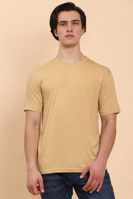 Moda Rapido Solid Men Round Neck Beige T-Shirt
