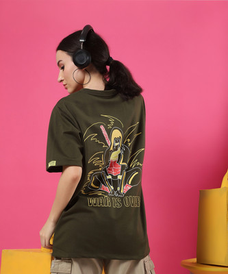 RIGO Printed Women Round Neck Green T-Shirt