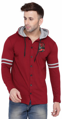 Money Leaf Printed Men Hooded Neck Maroon T-Shirt