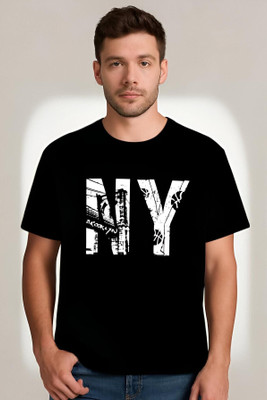 Royal Creations By Rv Printed Men Round Neck Black T-Shirt