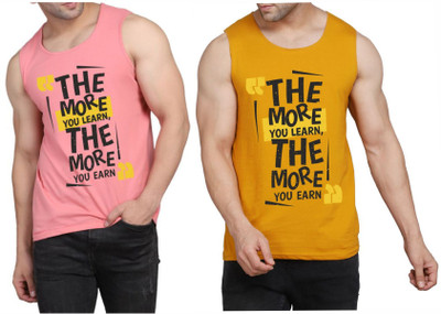 WOOSTRO Printed Men Scoop Neck Pink, Brown T-Shirt