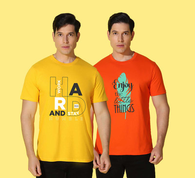 WOOSTRO Printed Men Round Neck Multicolor T-Shirt