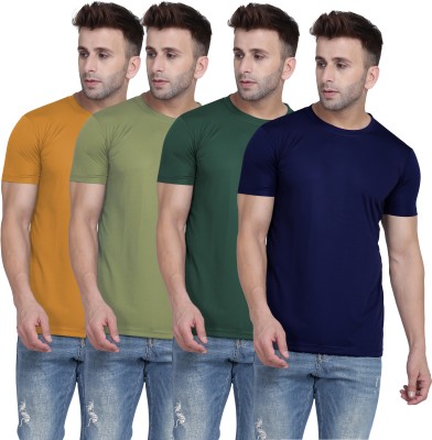 TQH Solid Men Round Neck Yellow, Light Green, Green, Dark Blue T-Shirt