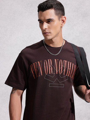 WROGN Printed Men Crew Neck Brown T-Shirt
