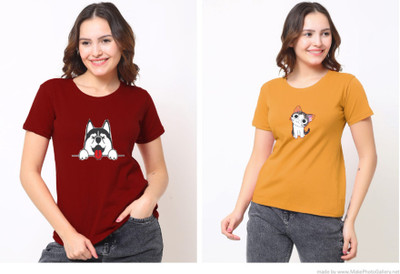 Cintia Printed Women Round Neck Maroon T-Shirt