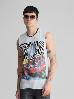 JACK & JONES Printed Men Round Neck Grey T-Shirt