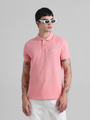 JACK & JONES Solid Men Polo Neck Pink T-Shirt